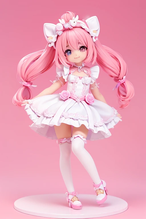 (Same character, front, side, back), (full body); 3d; cute; 3d toy art; toy art; anime style; glitter; horoscope sign Virgo color pink; Virgin details; ♍ symbol; rose quartz stone;