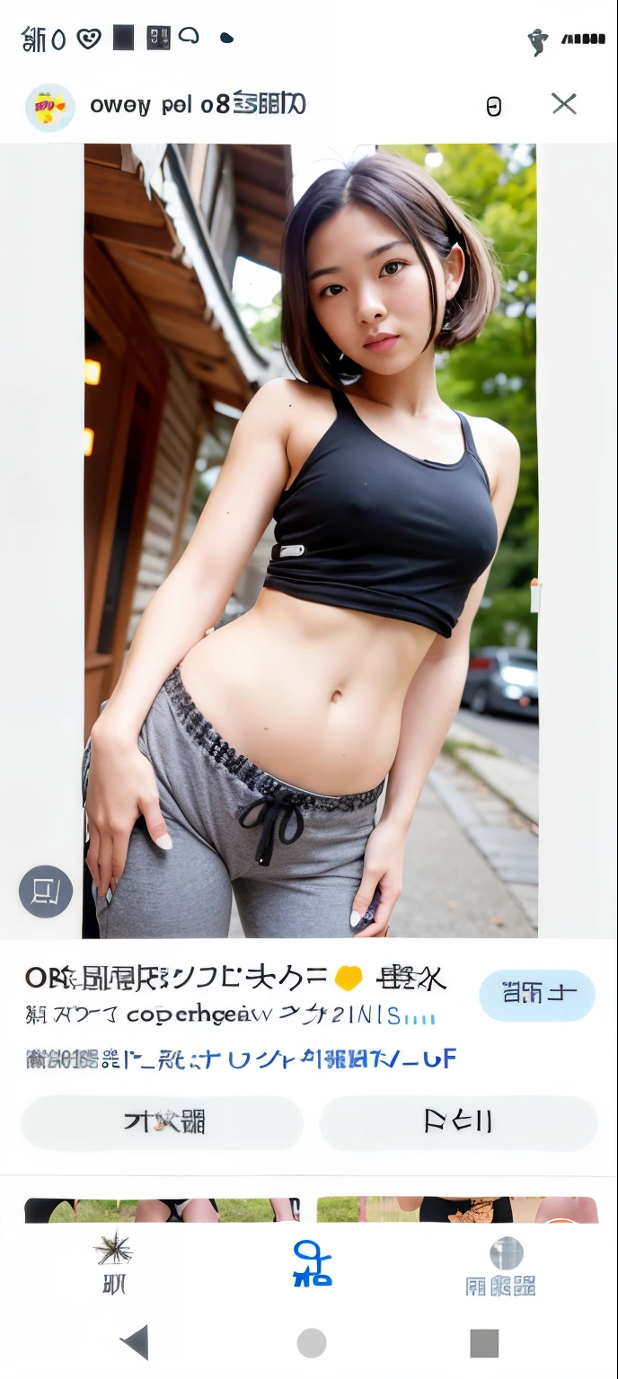 Close-up of a person wearing a black top and gray pants, Sexy :8, Abs, fit pic, けもの, with abs, Chic, cottagecore!! fitness body, Belly, Fit, 2 0 I, , her navel is exposed, Attractive body