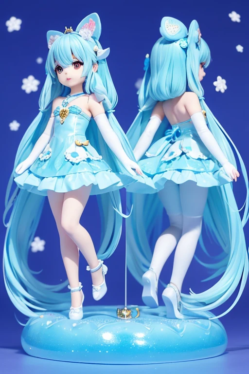 (Same character, front, side, back), (full body); 3d; cute; 3d toy art; toy art; anime style; glitter; horoscope sign Aquarius color ligh blue; Water Bearer details; ♒ symbol; aquamarine stone;