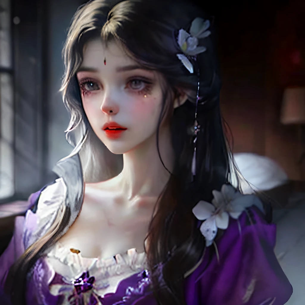 A dark-haired Inner color purple Beautuful Women