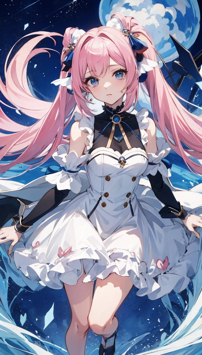 garota anime com cabelo rosa e vestido azul segurando uma espada, aesthetic cute with flutter, Arte digital no Pixiv, cabelo rosa twintail e olhos cianos, Soft anime illustration, ****** anime bonita, Anime Wallaper, ****** anime com cabelo longo, humanoid pink female squid girl, ****** anime, Estilo de arte anime bonito, (****** anime), bela arte de anime