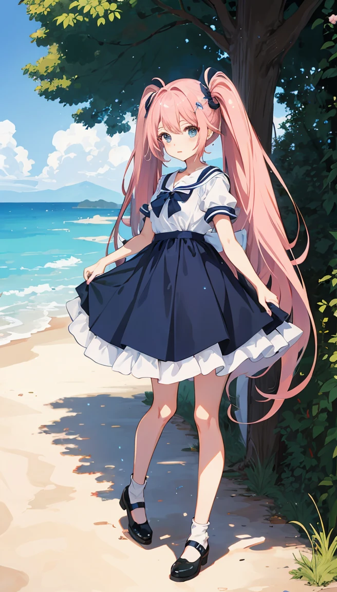 garota anime com cabelo rosa e vestido azul, aesthetic cute with flutter, Arte digital no Pixiv, cabelo rosa twintail e olhos cianos, Soft anime illustration, menina anime bonita, Anime Wallaper, Menina anime com cabelo longo, humanoid pink female squid girl, menina anime, Estilo de arte anime bonito, (menina anime), bela arte de anime