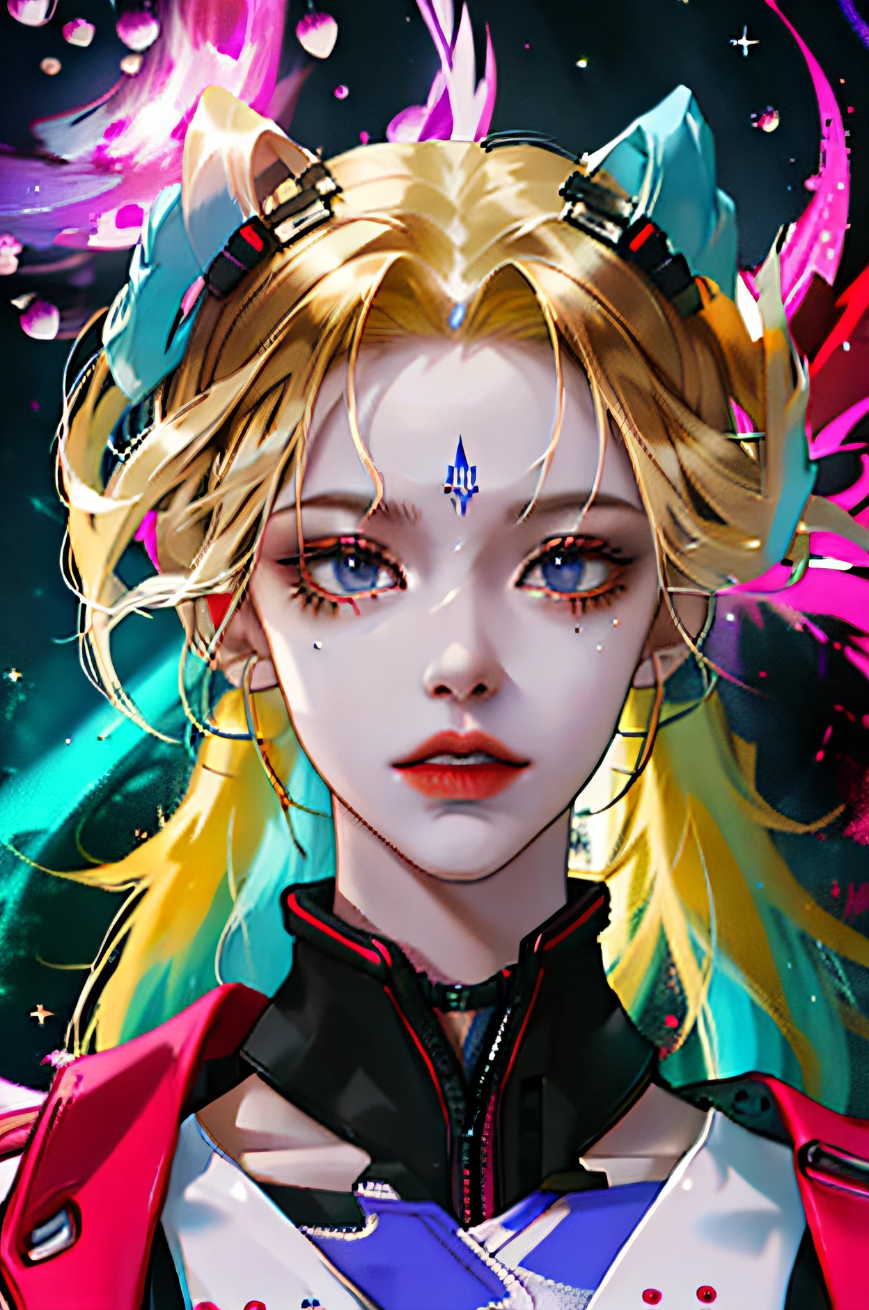 1个Giant Breast Girl,Pink eyes, starrysky,mechs,Technologie,mirai,Seduce the figure