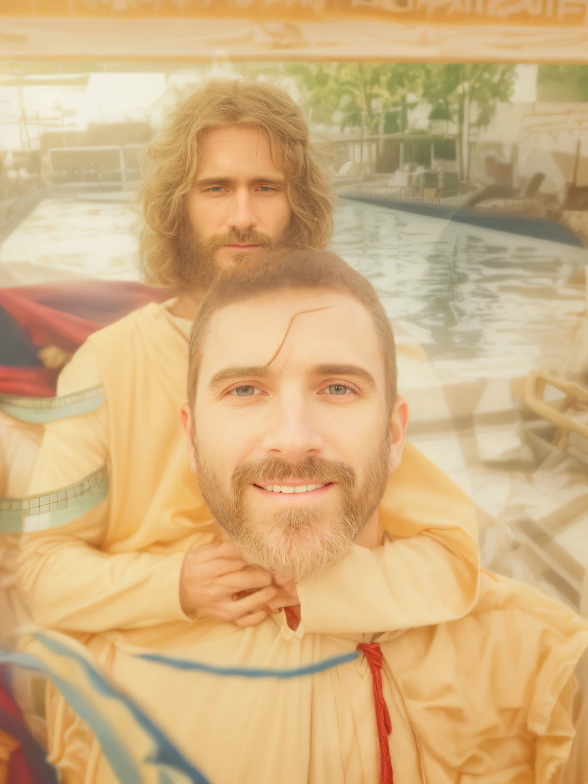 draped man in a beige cloak in front of a crowd of people, Vestido como Jesus Cristo, jesus of nazareth, Jesus Cristo, Jesus, jesus wasted at a party, beautiful man, homem bonito, Christian, Handsome, 🌻🎹🎼, Nicodemos, biblical clothing, Holy, jesus hugging a woman, Rei dos Reis