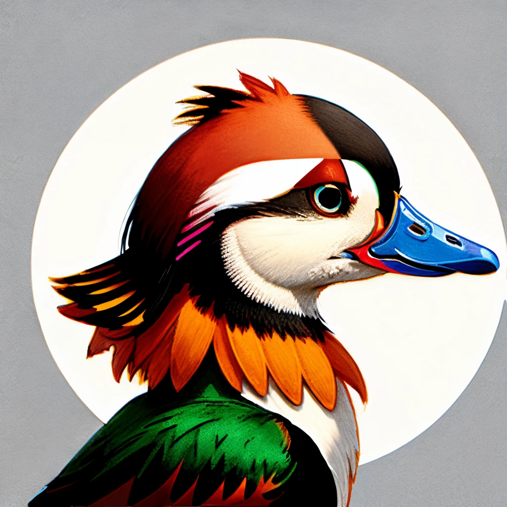 Cartoon drawing of front profile of mandarin duck