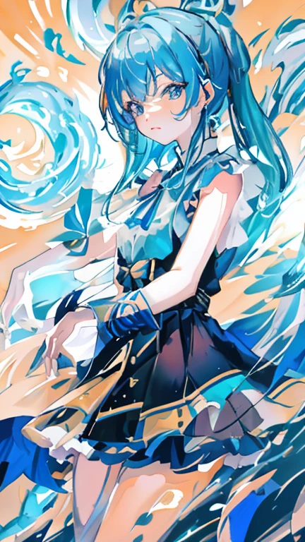 Blue hair、Blue dress、Anime girl holding blue and orange objects, Beautiful celestial mage, splash ink art anime ****, Zodiac Girl Knight Portrait, Digital art on Pixiv, Popular topics on artstation pixiv, Anime art wallpaper 8 K, detailed digital anime art, anime goddess, detailed anime art, anime fantasy illustrations, Detailed anime artwork