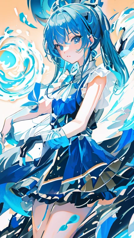 Blue hair、Blue dress、Anime girl holding blue and orange objects, Beautiful celestial mage, splash ink art anime ****, Zodiac Girl Knight Portrait, Digital art on Pixiv, Popular topics on artstation pixiv, Anime art wallpaper 8 K, detailed digital anime art, anime goddess, detailed anime art, anime fantasy illustrations, Detailed anime artwork