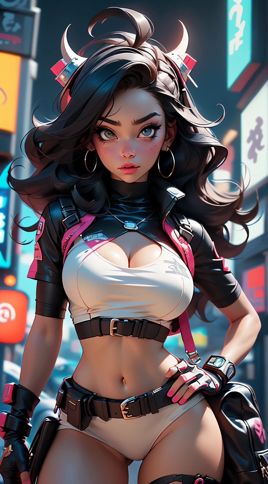 ((Best Quality, best resolution, award-winning portrait, official art)), ((perfect Masterpiece)), ((Realistic)) and ultra-detailed photography of a 1nerdy cyberpunk girl with goth and post apocalyptic colors. She has ((long black hair)), wears a (Harajuku-inspired cyberpunk tech-wear top) and a (Harajuku-inspired cyberpunk tech-wear bottom:1.2) , ((the most beautiful and sexy aesthetic)), sexy, super huge enormously gigantic tits, cleavage showing, hot, sexy, seductive, slutty