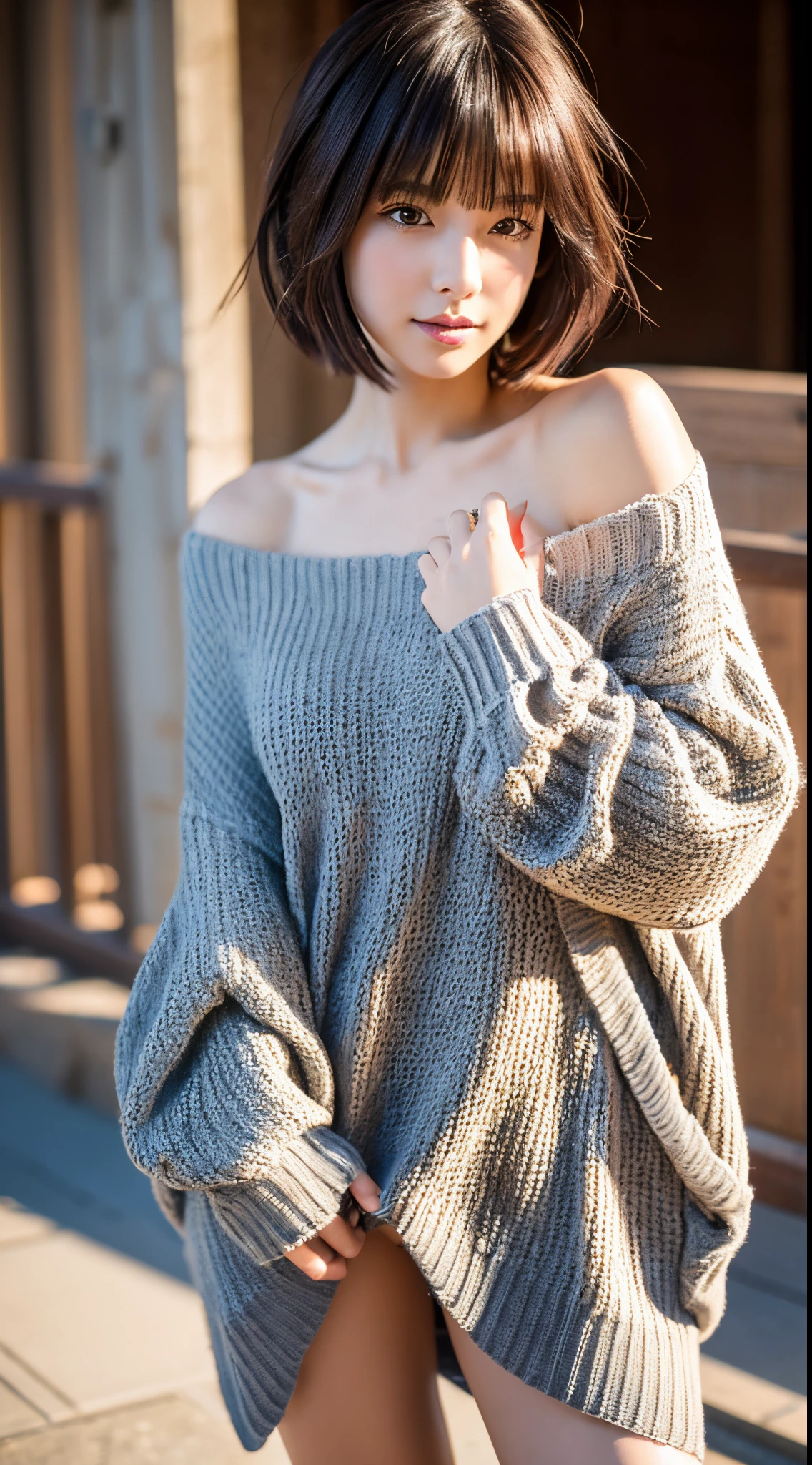 Best Quality, 8k, 32k, Masterpiece,Attractive Japan Woman Pictures, One Girl, (full body : 1.0), Abs, Perfect Body, (oversized tunic sweater : 1.1), (boots:1.1), Ultra Detailed Face, Detailed Lips, Fine Eyes, Double Eyelids,short hair,Disheveled Hair,erotic pose,