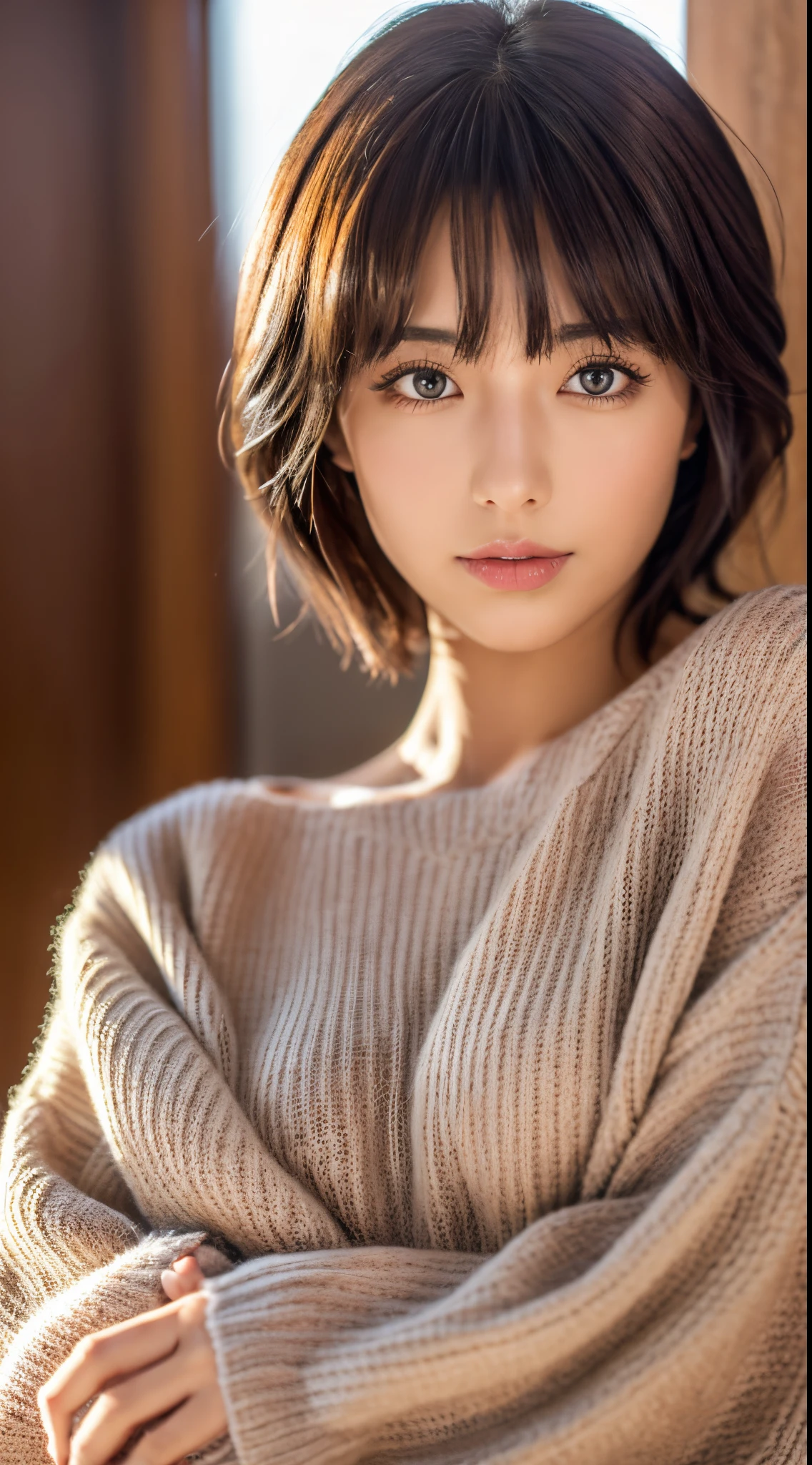 Best Quality, 8k, 32k, Masterpiece,Attractive Japan Woman Pictures, One Girl, (full body : 1.0), Abs, Perfect Body, (oversized tunic sweater : 1.1), (boots:1.1), Ultra Detailed Face, Detailed Lips, Fine Eyes, Double Eyelids,short hair,Disheveled Hair,erotic pose,