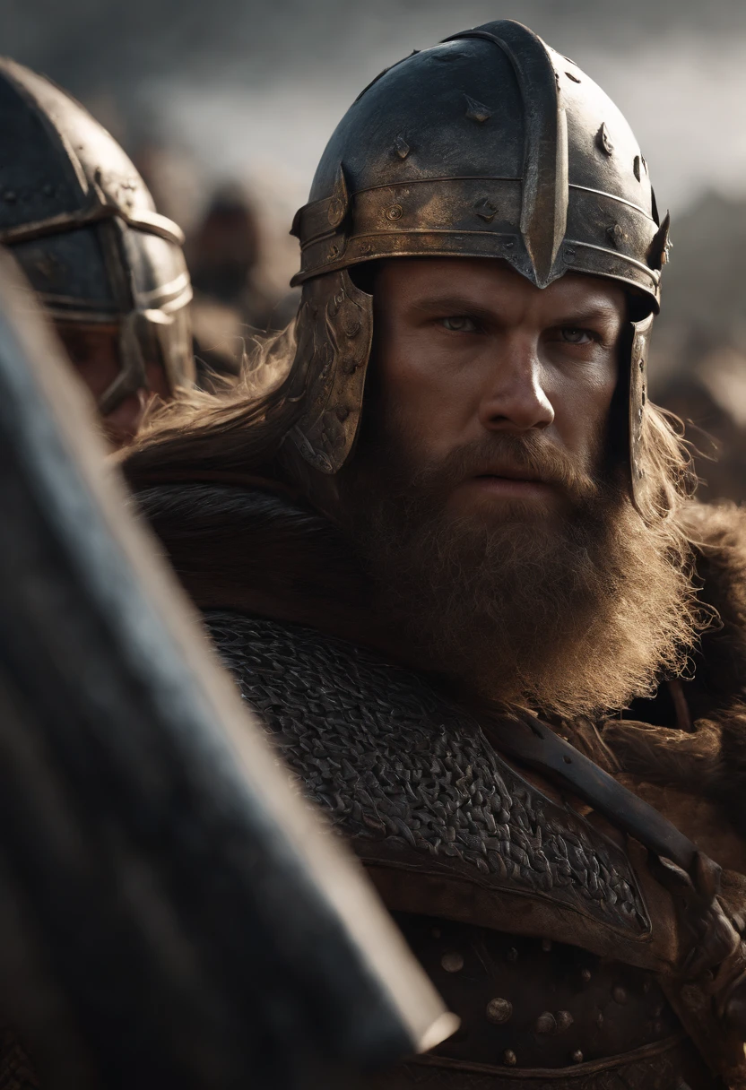 Envision a riveting scene of a battle-hardened viking charging fearlessly into the fray, covered in scars and dirt. Dive into micro-details to create a photorealistic depiction using Octane Render, capturing the intensity and realism of the moment.

Zoom in on the viking's weathered face, emphasizing the scars, dirt, and every facial detail that tells a story of countless battles. Illuminate the scene with dynamic lighting to enhance the photorealistic quality, casting shadows that add depth to the viking's fierce expression.

Highlight the viking's battle-worn attire with meticulous attention to micro-details, showcasing the textures, stains, and intricacies of the armor and clothing. Use Octane Render to bring out the realism in the materials, from the rugged leather to the metal elements that reflect the intensity of the charging motion.

Consider the environment, incorporating elements like flying debris, dynamic lighting, and a sense of motion to immerse the viewer in the chaos of battle. Utilize the rendering capabilities of Octane Render to create a visually stunning and photorealistic atmosphere that complements the viking's ferocity.

Imagine the viking in mid-charge, conveying a sense of movement and momentum. Capture the determination in his eyes, the grit on his face, and the energy of the charging pose. Craft an image that not only showcases photorealistic details but also evokes the raw emotion of the viking's fearless charge into battle.

This detailed prompt aims to inspire the creation of a fiercely realistic and photorealistic depiction of a viking charging into battle, using Octane Render to accentuate micro-details, textures, and the dynamic elements that contribute to the intensity of the scene.