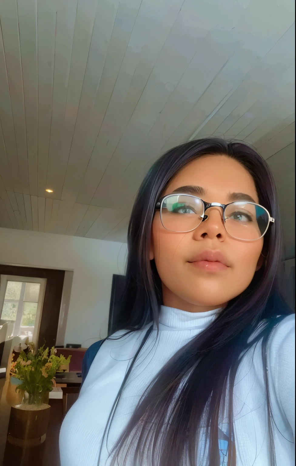 there is a woman with glasses taking a selfie in a living room, Violeta Myers, imagem frontal, imagem de perfil, Anos Imane, girl wearing round glasses, 18 anos, Por Reyna Rochin, Alanis Guillen, 1 6 anos, imagem do avatar, thick glasses, instagram story, Ayahausca, foto de perfil, foto de perfil