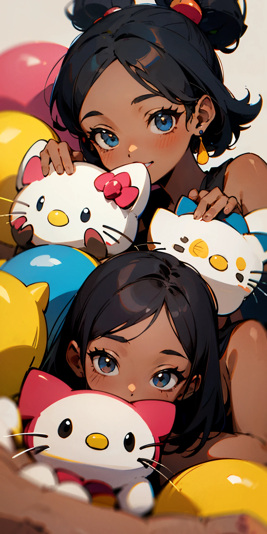 cartoon hello kitty brown skin with straight black hair