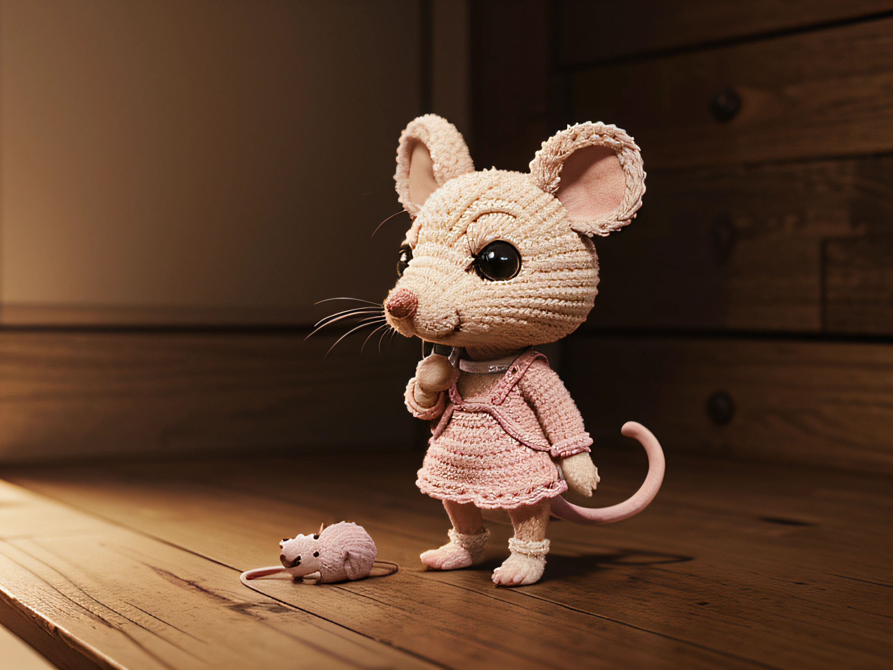 cute chibi mouse, highlighted crochet, 3d rendering, vibrant, cinematic, concept art
