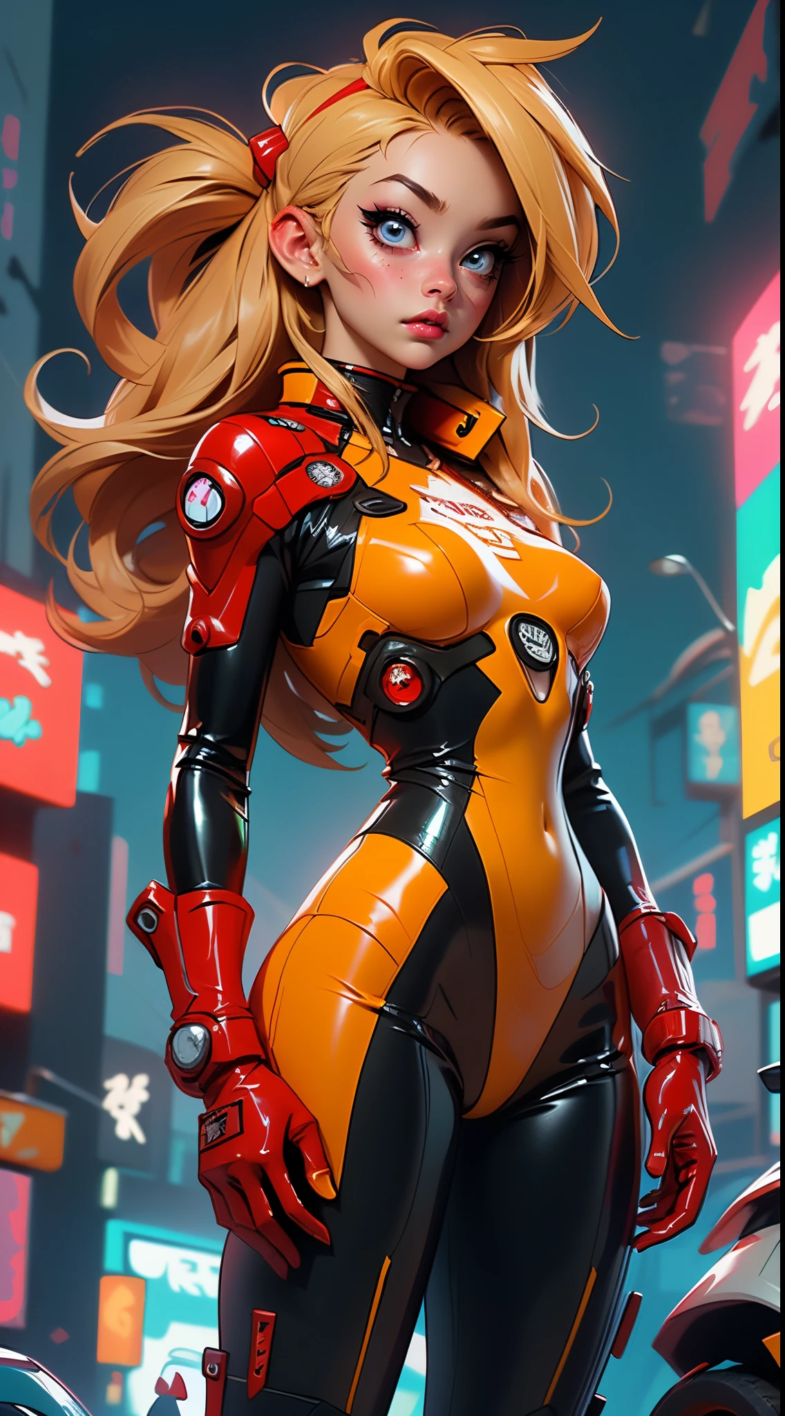 Rear view, Vista trasera,((La mejor calidad, better resolution, retrato premiado, arte oficial)), ((obra maestra perfecta)), ((realista)) and ultra detailed photography of a cyberpunk nerd girl souryuu asuka langley with gothic and post apocalyptic colors.. Ella tiene ((pelo largo color menta)), lleva un (Harajuku inspired cyberpunk tech top) y un (Harajuku inspired cyberpunk tech clothing bottom:1.2) , ((la estetica mas bella y sexy)), sexy, Super enormes tetas enormemente gigantes, Scottish showing, caliente, sexy, seductor, guarra,ojos detallados,(souryuu asuka langley red latex bodysuit:1.4)