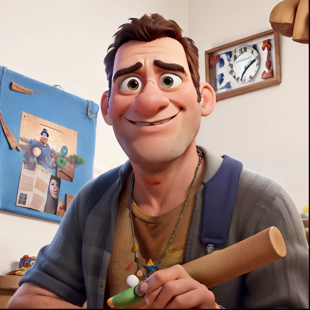 "inspired by the Disney-Pixar universe, com cores vibrantes, texturas detalhadas, 47 anos de idade, metade Brasileiro