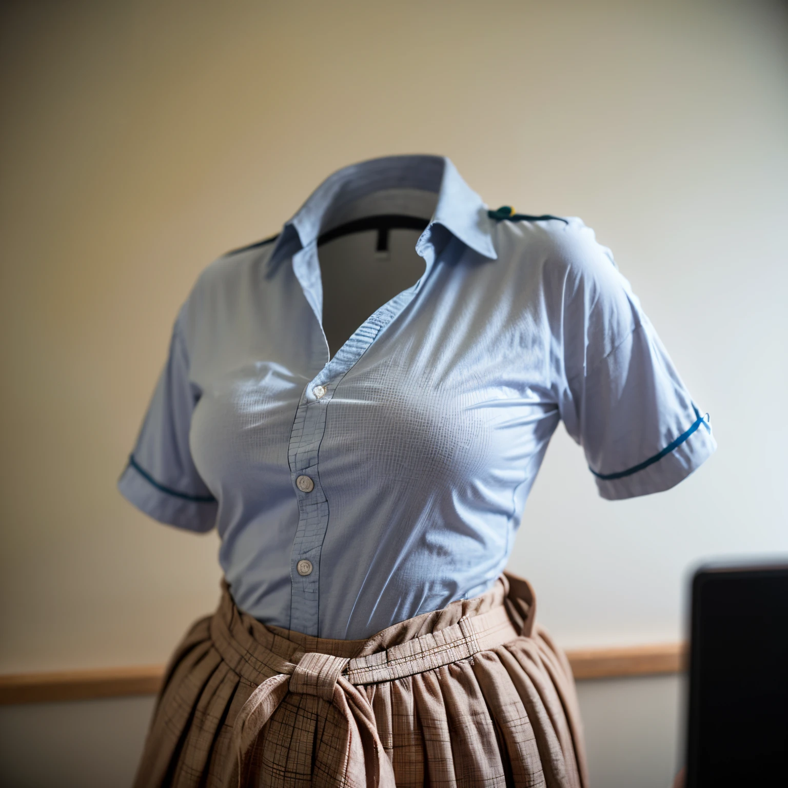 (chubby, fat:1.4), school uniform, school tie, school bag, in university, (cute pose), (invisible:1.5, no humans:1.5, headless:1.5, faceless:1.5), (cute big breasts), (close-up shot of hip:1.2), (8k, RAW photo, best quality, masterpiece:1.2), (realistic, photo-realistic:1.37), photon mapping, radiosity, ((Hasselblad photography)), physically-based rendering