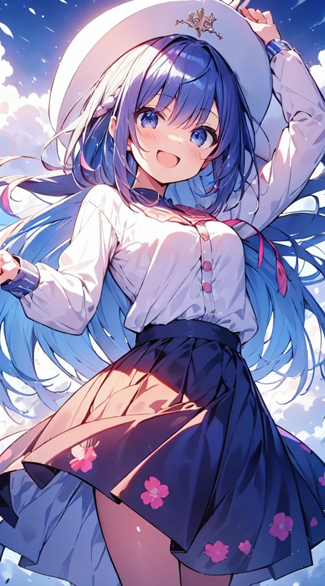 masutepiece, Best Quality,Illustration, Wallpaper, ultra -detail, Absurd beauty, 1beautiful girl、Bright hair color、big eye、Hair fluttering in the wind、♡、great laughter、skirt by the、Futomo、Poses in motion