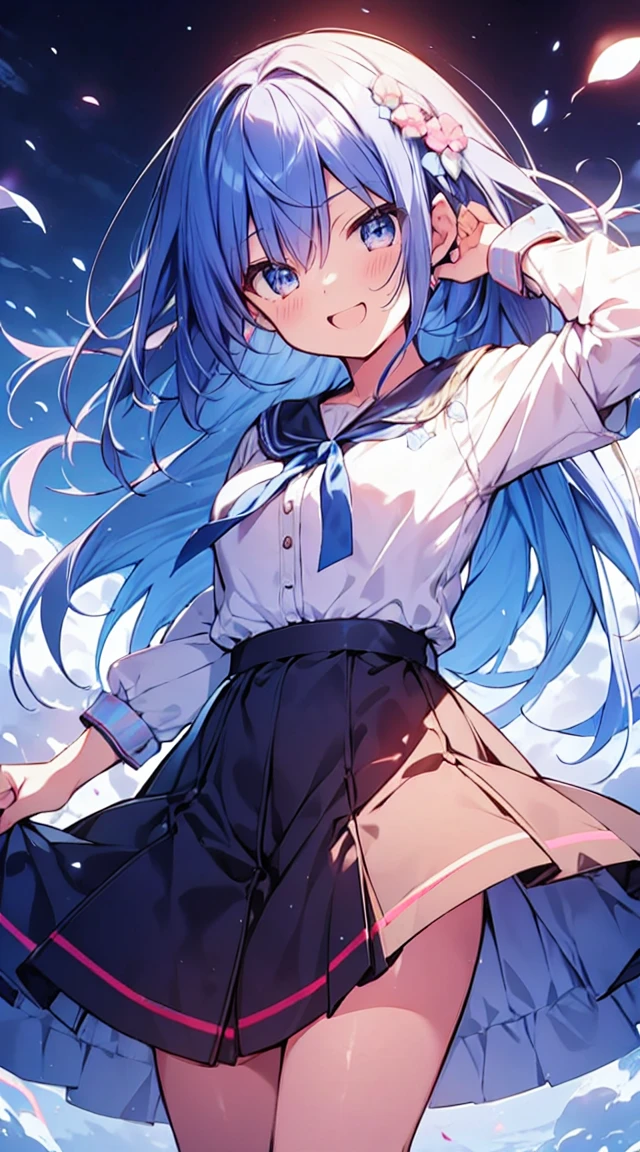 masutepiece, Best Quality,Illustration, Wallpaper, ultra -detail, Absurd beauty, 1beautiful girl、Bright hair color、big eye、Hair fluttering in the wind、♡、great laughter、skirt by the、Futomo、Poses in motion