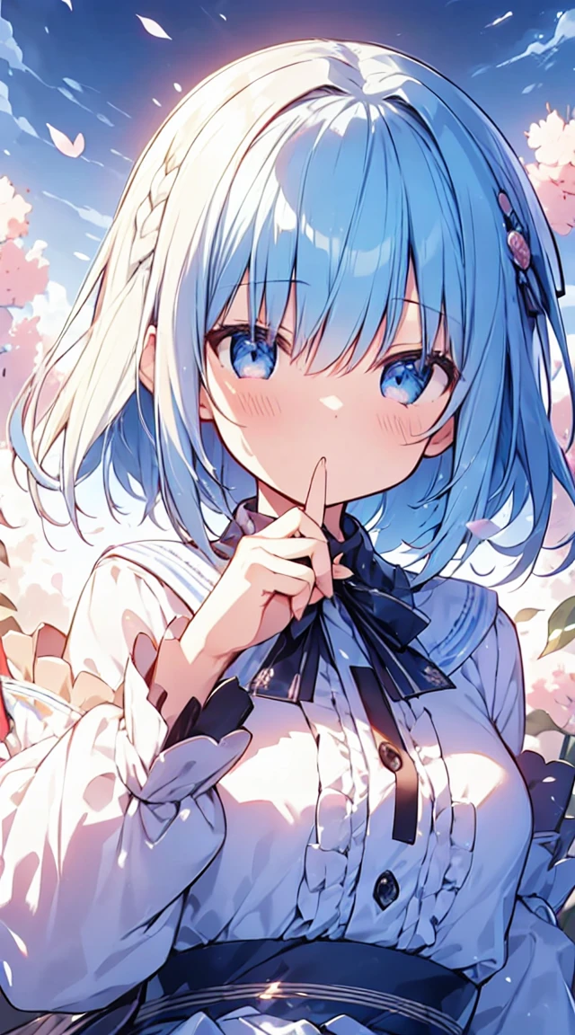 masutepiece, Best Quality,Illustration, Wallpaper, ultra -detail, Absurd beauty, 1beautiful girl、Bright hair color、big eye、Hair fluttering in the wind、♡、Spring landscape、Futomo、Poses in motion