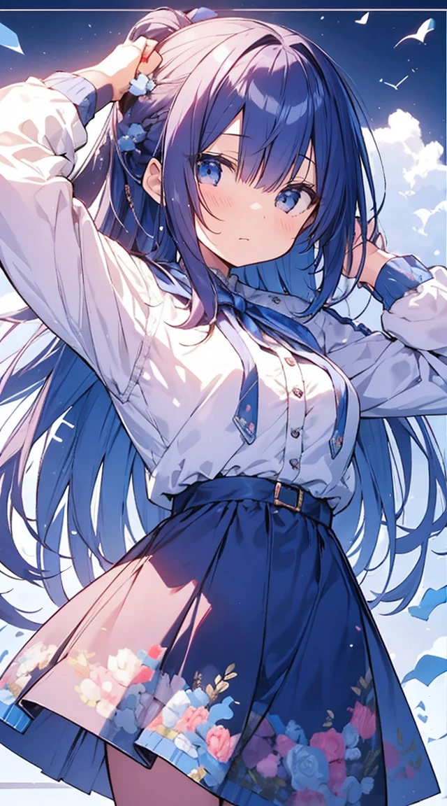(premier quality、tmasterpiece:1.2), 1fille dans、Magnifique a fait、Shikinami Asuka Langley, ((chemise blanche、Cravate noire、pleated skirt、Student clothing)), ((Blue in the open、Nuages blancs)), Une main est sur sa hanche, llongs cheveux orange、yeux bleus, ((Regard vicieux、Sourire vulgaire)), elegant、affriolant、Un sexy、Beautiful and Well-groomed Face、Des yeux magnifiques、Beau poil、peau lisse、belle bouche、jambes lisses、Balanced Body、
