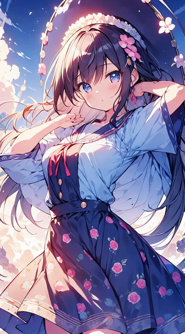 masutepiece, Best Quality,Illustration, Wallpaper, ultra -detail, Absurd beauty, 1beautiful girl、big eye、Hair fluttering in the wind、♡、Futomo、Poses in motion