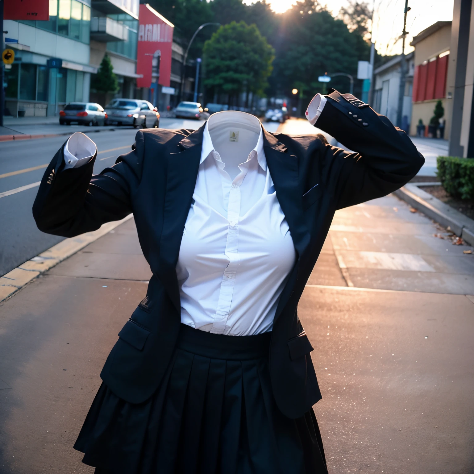 chubby, fat, school uniform, returning from school, going home from school, fold your arms, (Swayback stance, Seductive pose), (invisible:1.5, no humans:1.5, headless:1.5, faceless:1.5), (cute big breasts), (close-up shot of breasts), (8k, RAW photo, best quality, masterpiece:1.2), (realistic, photo-realistic:1.37), photon mapping, radiosity, ((Hasselblad photography)), physically-based rendering