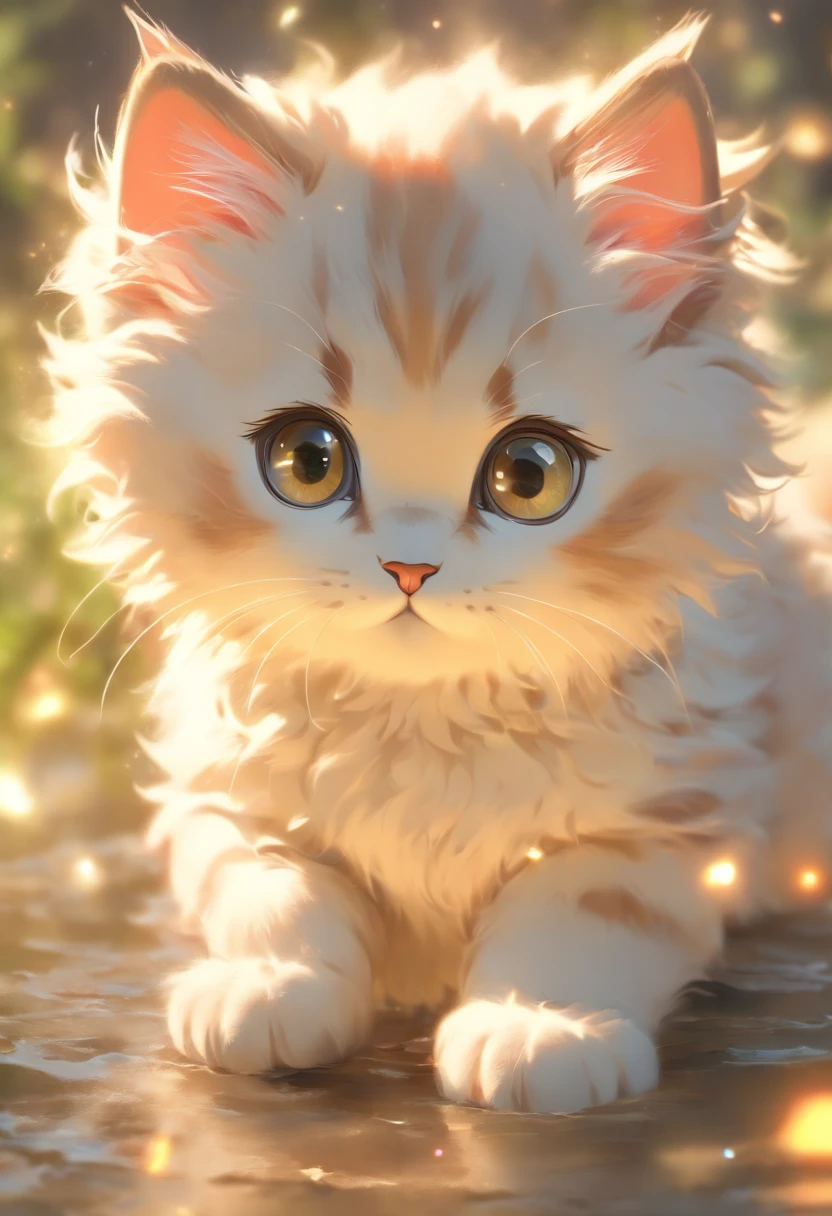 (Best quality at best,4K,8K,A high resolution,tmasterpiece:1.2),ultra - detailed,(actual,realisticlying,Photorealistic:1.37),A cute kitten trembles slightly,Soft fur texture,Delicate paw pads,Expressive eyes,Cute beard,Vulnerability tips,Wagging its tail gently,playful pose,Artistic cat illustration,Subtle color palette,natural lightting
