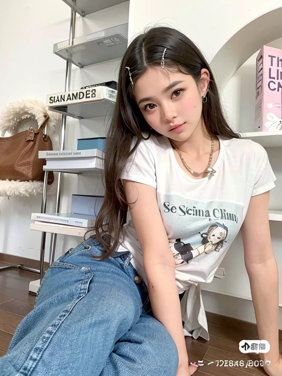 un primer plano de una mujer sentada en una silla con un osito de peluche, con camiseta rasgada, Camisa kawaii y jeans, buena joven, Estilo de ropa casual, Foto de Slim Girl Model, Chica joven y linda, Ropa blanca de moda, manga corta, Lindo streetwear casual, Cute little girl, Katelynn Mini Estilo lindo, Lindo top, Imagen limpia