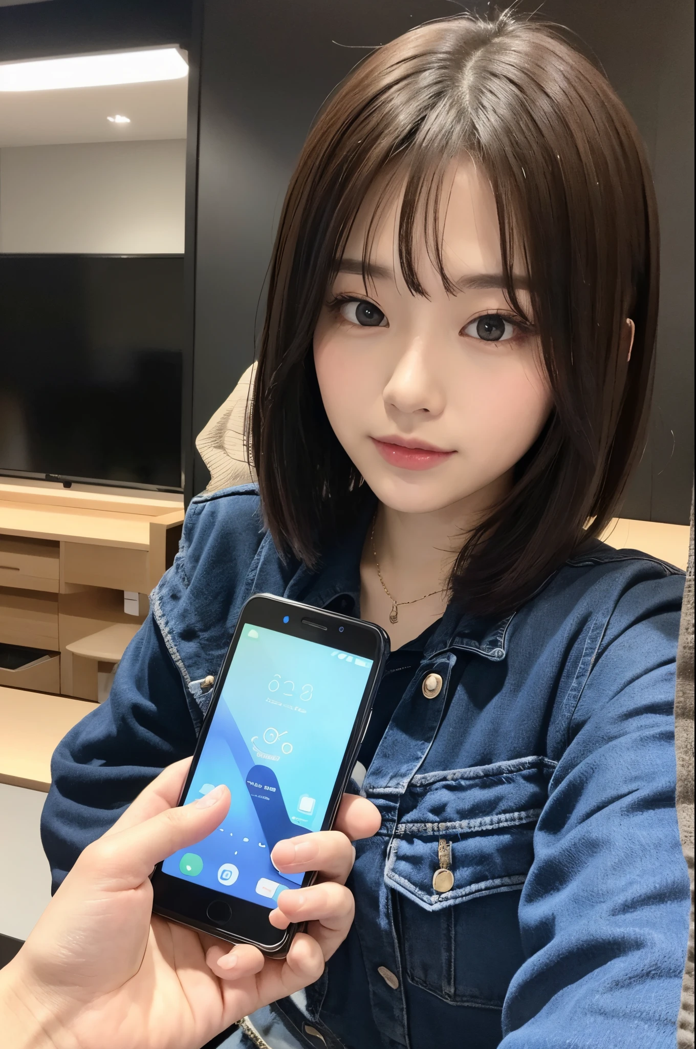 Hand holding smartphone、I can see the screen of my smartphone.、
