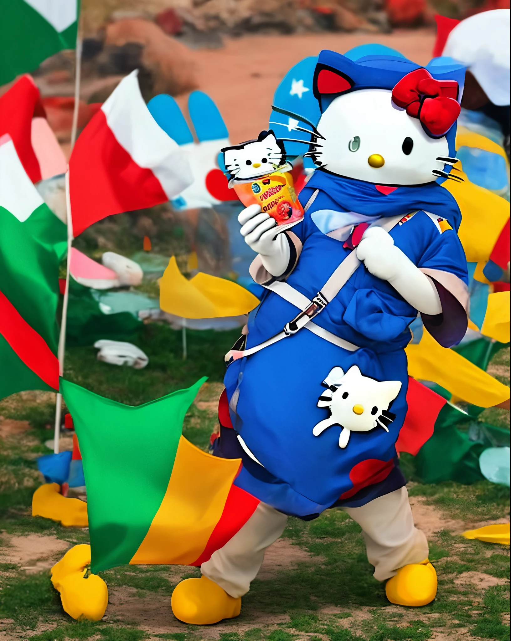 Hello kitty holding a fiji 🇫🇯 flag