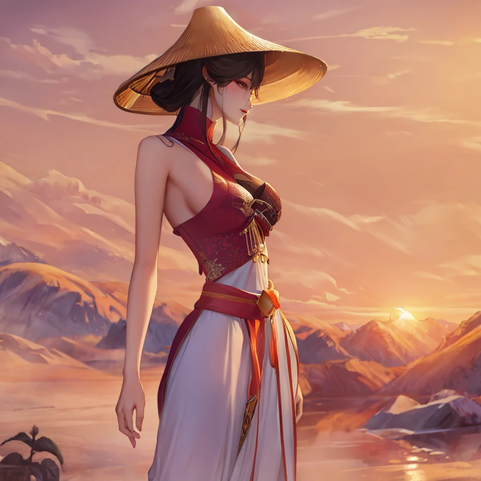 obra prima,qualidade superior,Highest rating,(UM MILF_Females:1),(nudez:1.3), (35 anos:1.3),short shoulder-length hair, cabelos negros,middlebreasts,usando vestido longo vermelho sedutor wuxia,voluptuosa,sensual,arrogante,On his neck wrapped an animal skin around him,muito bonita,holding a sword in his left hand,standing on her feet,preparada para batalha