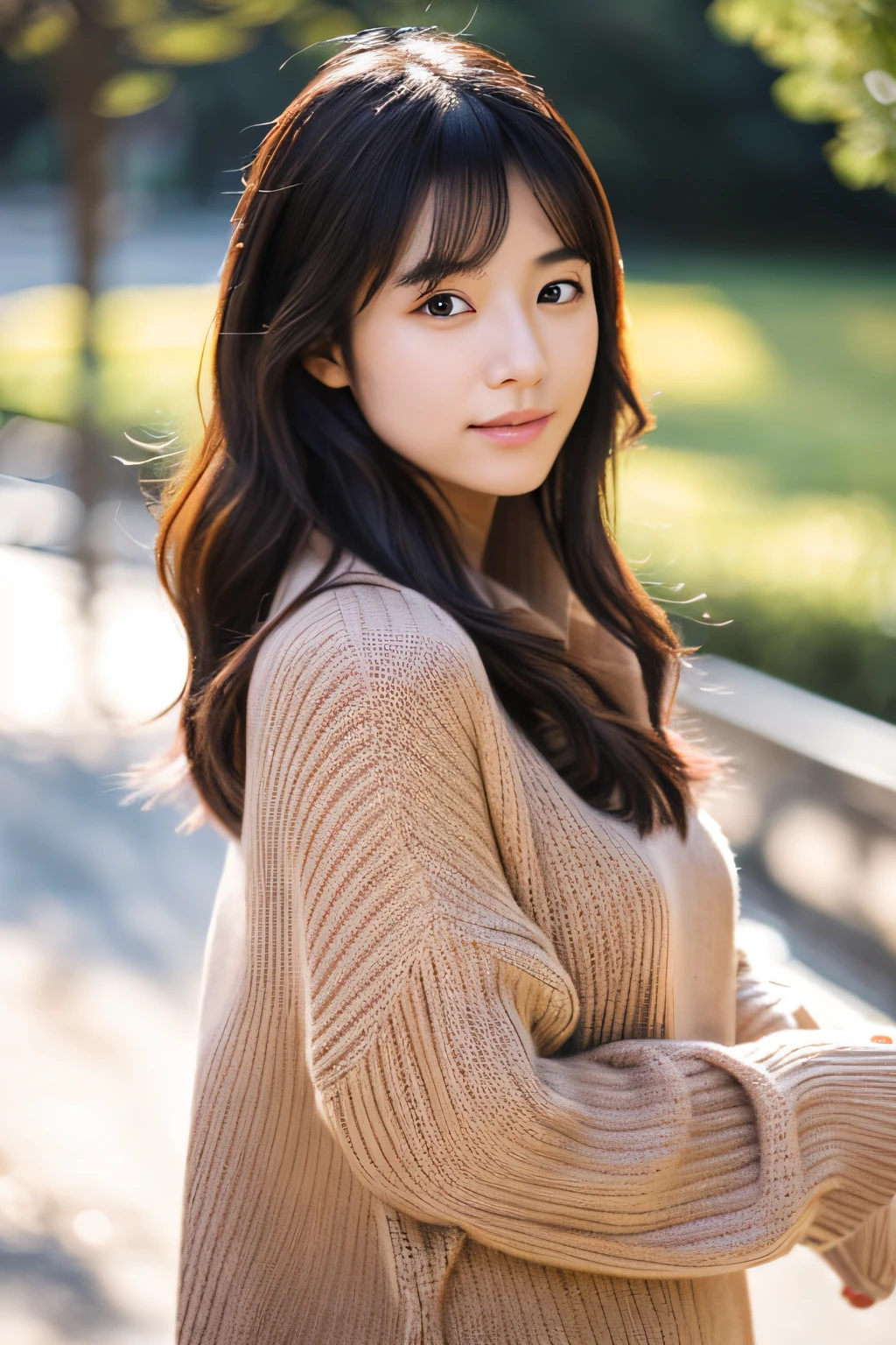 30-years old, Sophisticated, Young skinny, Cute Girls,standing in park,Woman in sweater, Middle metaverse, 奈良美智, Japanese Models, Beautiful Asian Girl, 32-year-old female model,full body Esbian,sophisticated gravure idol, Young skinny gravure idol, Yasumoto Oka, Ai Yazawa, ,Close-up portrait of a woman in a sweater, Middle metaverse, 奈良美智, Japanese Models, Beautiful Asian Girl, Semi-long hair, 31-year-old female model,Whole body from head to foot,frontage,Photo taken from an angle,collarless sweater,Standing,dry river bed