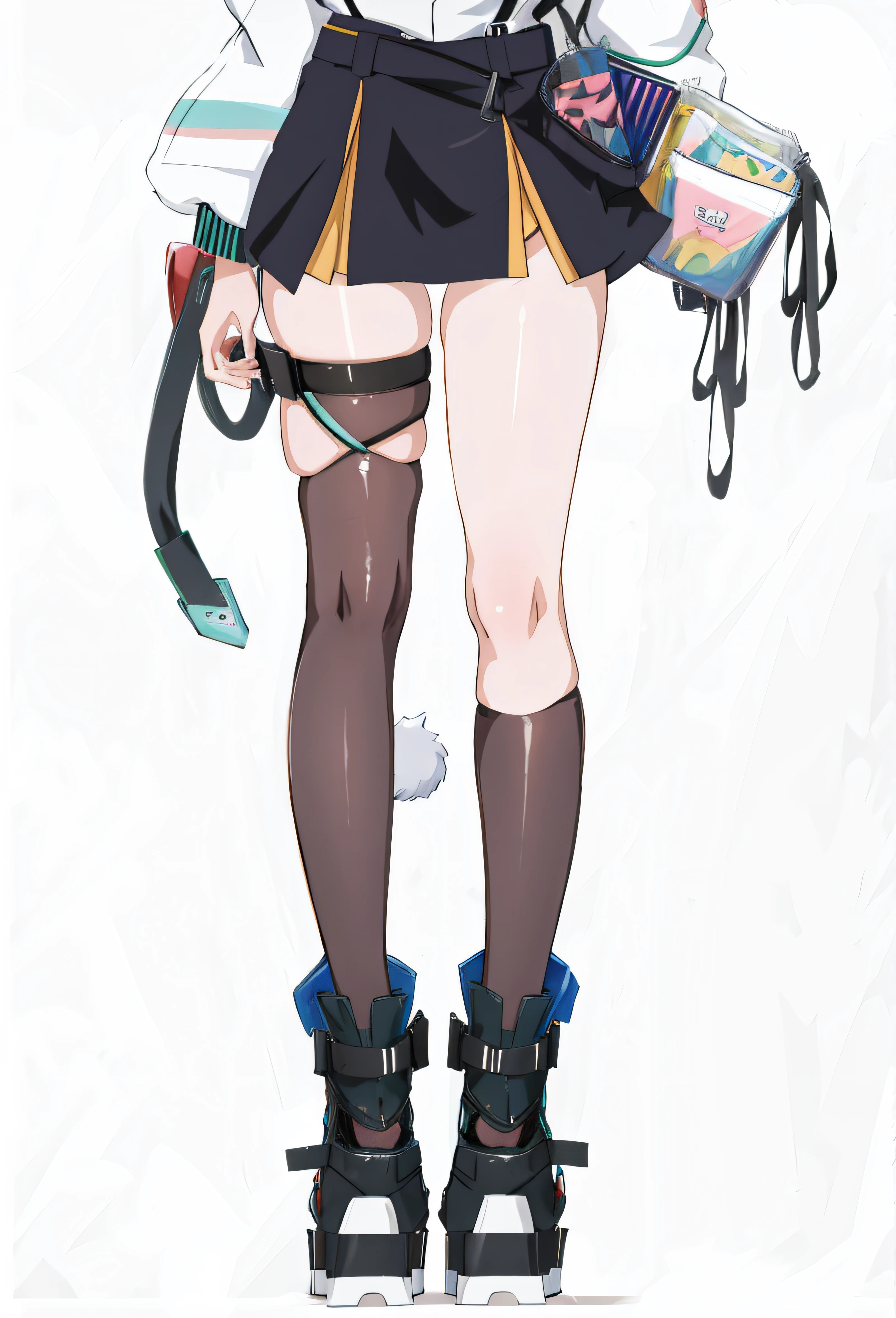 Cartoon girl carrying a backpack, Anime full body illustration, Full body illustration, anime figure; Full-body art, Full Body Committee, high-heels. Anime style from pixiv, full body adoptable, anime cat girl, Anime cute art style, anime woman fullbody art, Flat anime style, dual horsetail, Soft anime illustration,rounded legs,detail-rich,Sexy thighs,fleshy feeling,masterpiece of a master,clean pictures,Hard