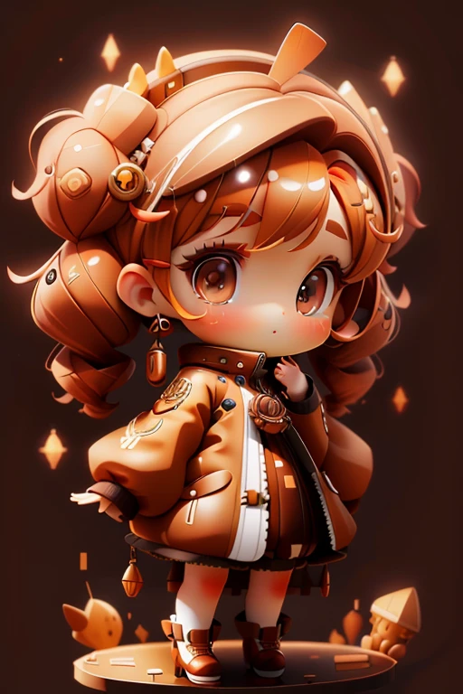 plastican00d, 1girl in, Chibi, amber, twin drills, medium brown, luxury fabrics, dithering, Far-reaching,Looking at Viewer,