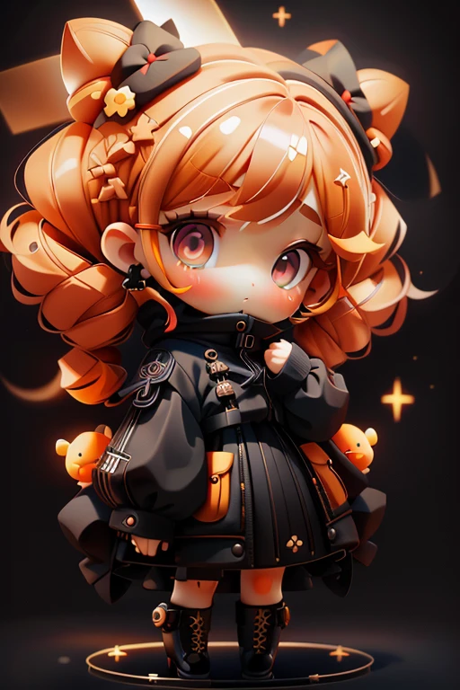 plastican00d, 1girl in, Chibi, amber, twin drills, Medium Black, luxury fabrics, dithering, Far-reaching,Looking at Viewer