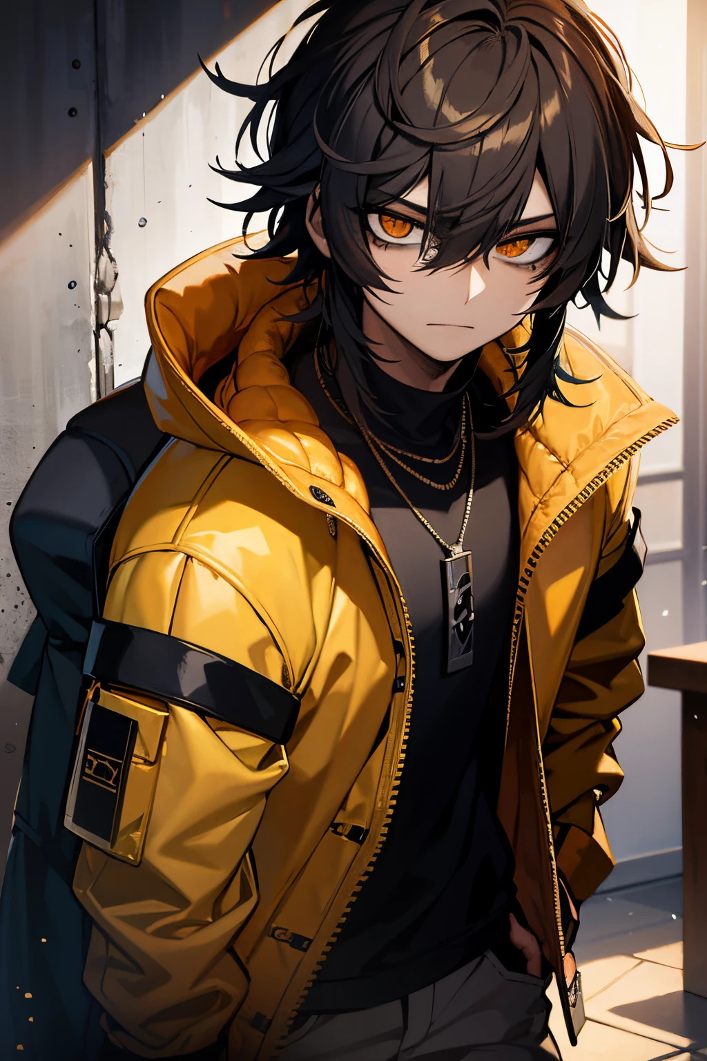 anime - imagem estilo de um homem com uma jaqueta amarela encostado na parede, badass anime 8 k, estilo anime 4K, arte detalhada do personagem de anime, arte anime de alta qualidade, jovem homem de anime, Anime Art Wallpaper 8K, anime moe artstyle, personagem estilo anime, arte de anime digital detalhada, personagem de anime masculino, Garota de anime cyberpunk com capuz