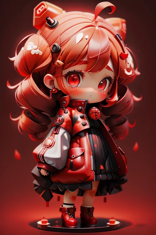 plastican00d, 1girl in, Chibi, amber, twin drills, medium red, luxury fabrics, dithering, Far-reaching,Looking at Viewer,
