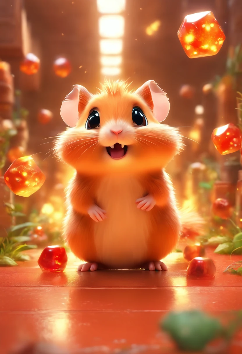 (Pixar style),Little hamster,little red dinosaur,breastsout,Pedras preciosas、pentacle,Miniature Character Models, Right-to-left light source, Ram lighting, Right-to-left light source, Realistic proportions, Post-processing, ((Orthogonal perspective)), Super Detail, Realistic, Super realistic, photoreal render,