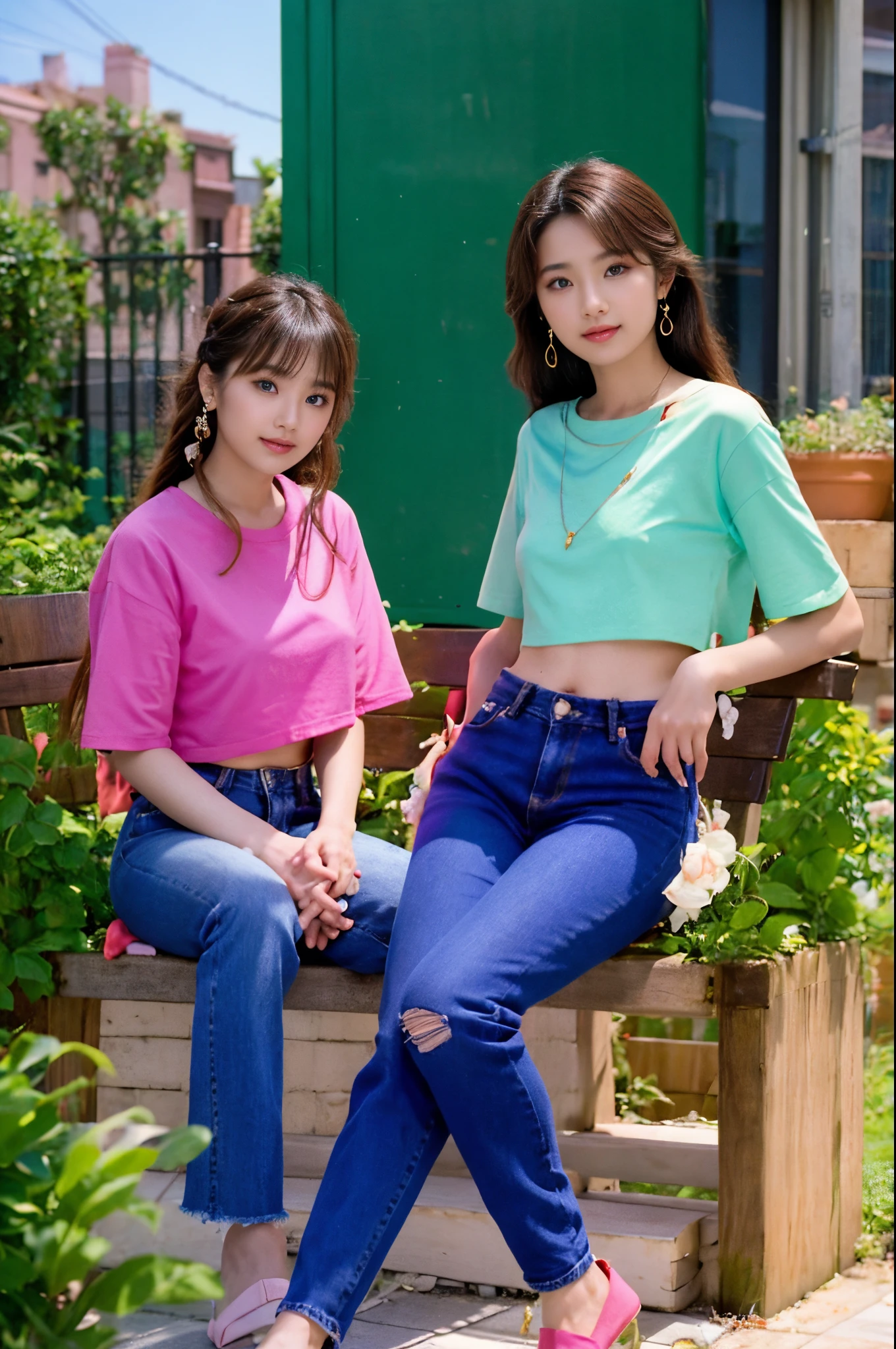 The proportions are the same for all races, All faces and pictures must be different,(ulzzang-6500-v1.3,pureeroface_v1,octane rendering),elegant pose,xxmix girl women, High level of image quality、Like a shot with an SLR、Super detailed illustration of two women, Duo,sisterhood ,sitted,Petting the,closeup portrait,hugs,strabismus:1.4,Depicting the eternal beauty and spirit of two women in 1990. they have a braided hairstyle as used to be in the 80's with lots of thin braids. They wore low-rise jeans and crop tops, 90s clothes. environment in the 1990s, Ms. Schiffer&#39;s work. _电影灯光_v2