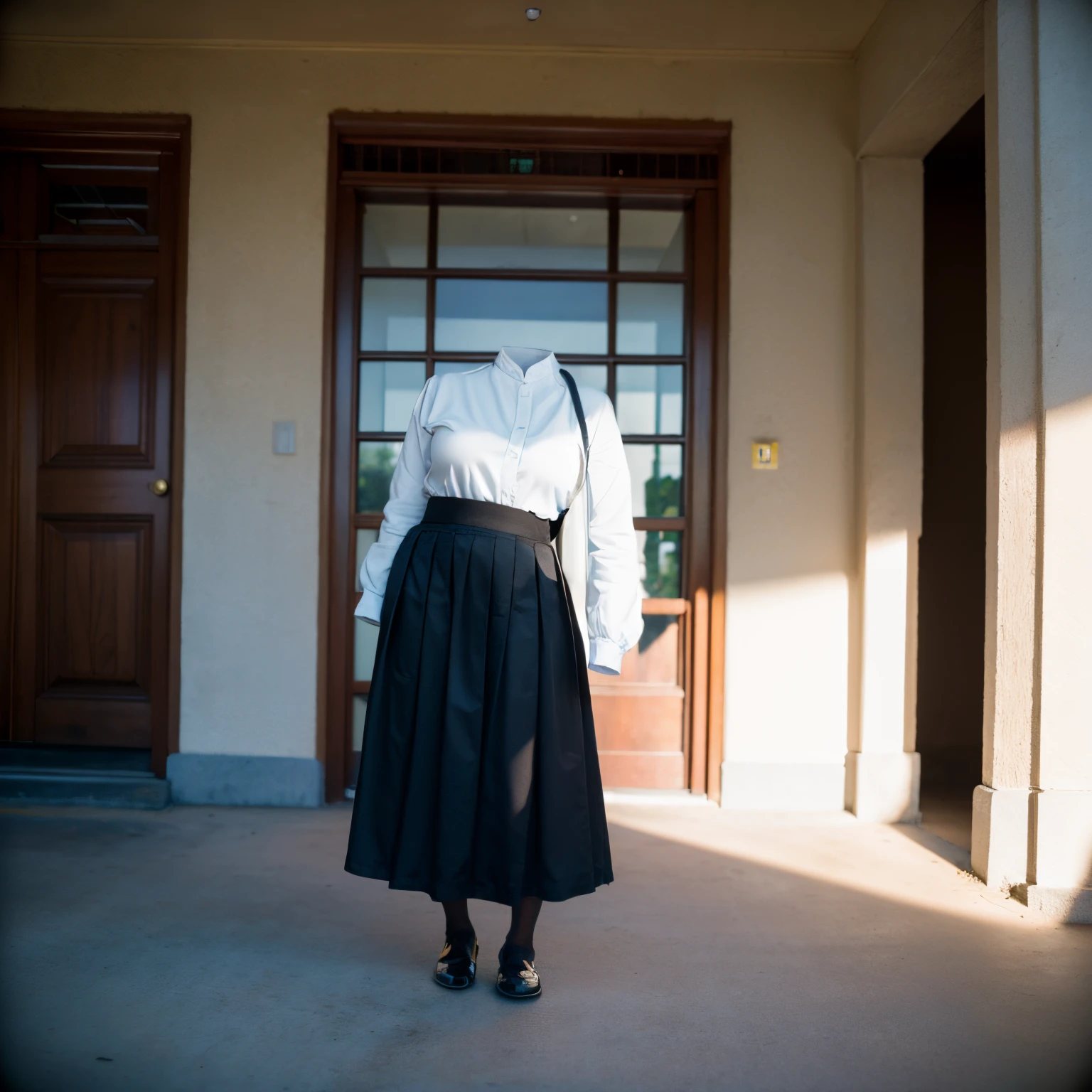 chubby, fat, school uniform, jk ribbon on neck, going home from school, school bag, crossbody bag, (Swayback stance, Seductive pose), (invisible:1.5, no humans:1.5, headless:1.5, faceless:1.5), (cute big breasts), (close-up shot of breasts), (8k, RAW photo, best quality, masterpiece:1.2), (realistic, photo-realistic:1.37), photon mapping, radiosity, ((Hasselblad photography)), physically-based rendering