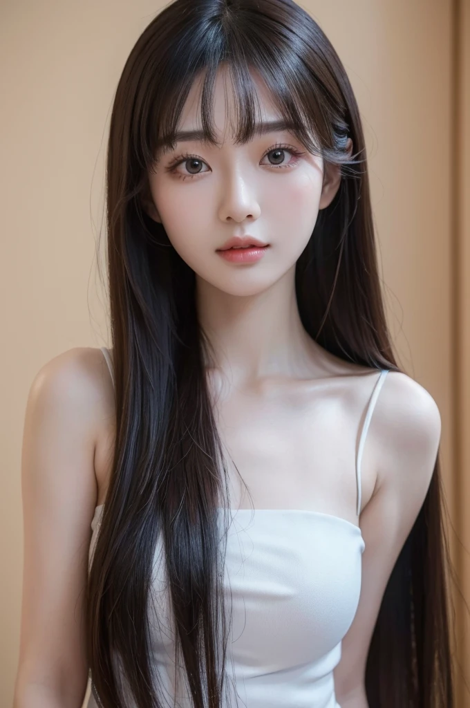 (best quality,4k,8k,highres,masterpiece:1.2),ultra-detailed,realistic, breathtaking masterpiece of a Chinese girl with long straight hair, beautiful bangs and extremely detailed hair, loving heart-shaped pupils, first-person perspective
