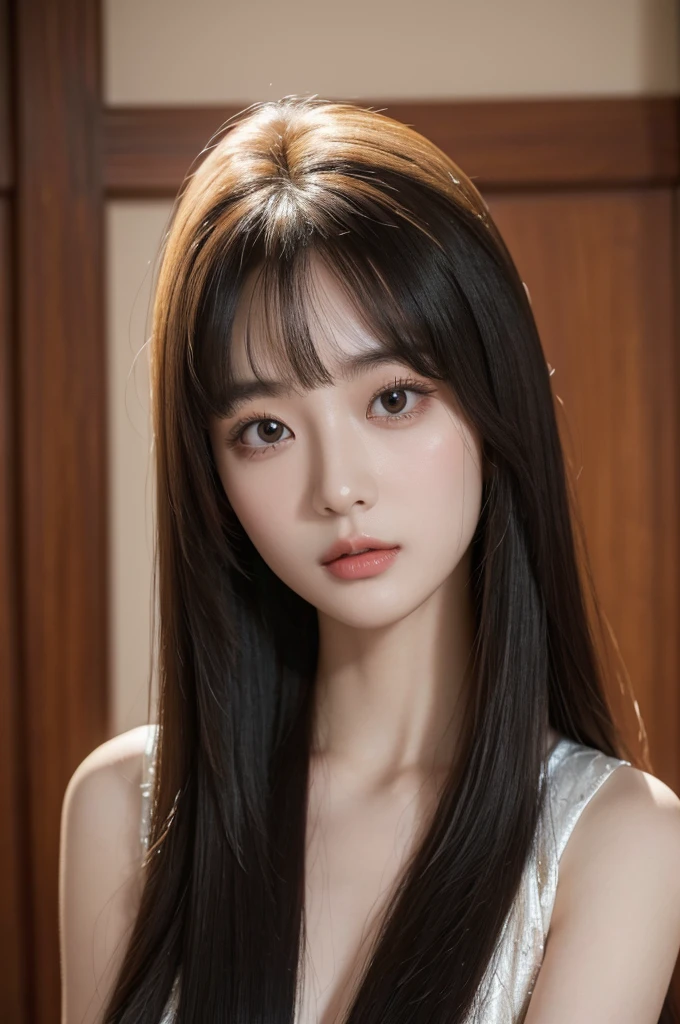 (best quality,4k,8k,highres,masterpiece:1.2),ultra-detailed,realistic, breathtaking masterpiece of a Chinese girl with long straight hair, beautiful bangs and extremely detailed hair, loving heart-shaped pupils, first-person perspective