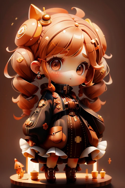 plastican00d, 1girl in, Chibi, amber, twin drills, medium brown, luxury fabrics, dithering, Far-reaching,Looking at Viewer,