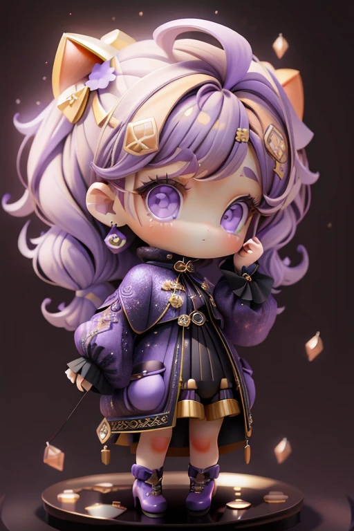 plastican00d, 1girl in, Chibi, amber, , medium violet, luxury fabrics, dithering, Far-reaching,Looking at Viewer,