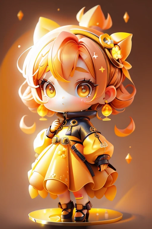 plastican00d, 1girl in, Chibi, amber, , medium yellow, luxury fabrics, dithering, Far-reaching,Looking at Viewer,