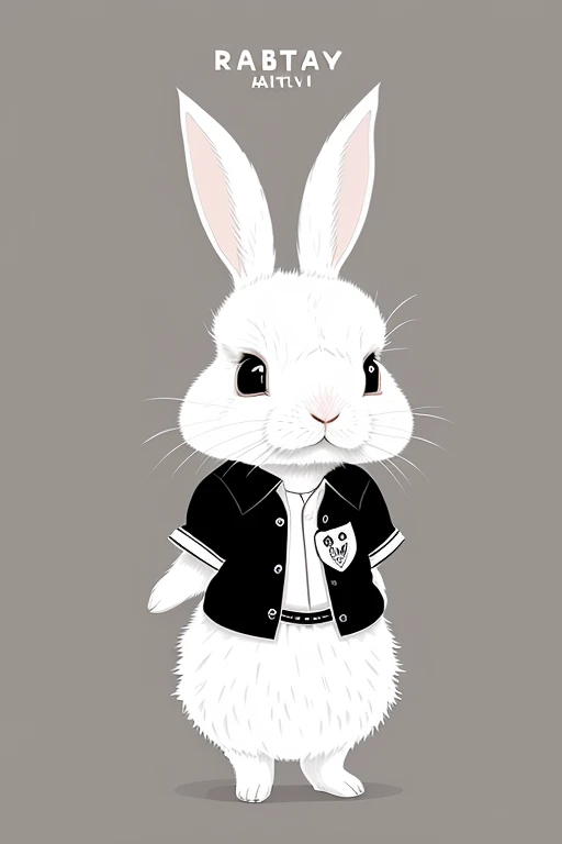 ((rabbit))kawaii, little, babe, Fantasy Art, Detailed, yam'yam'yam'yam'yam'yam'yam'yam'yam'yam'It's a black and white cartoon picture.+White shirt,embroidered letter a, tiny,cinematic shot,rabbit skin pictures, The cute character is a rabbit........,