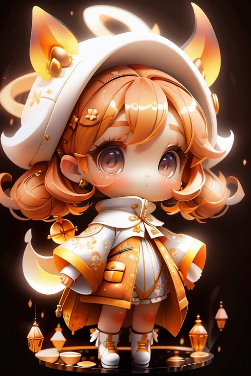 plastican00d, 1girl in, Chibi, amber, , medium white, luxury fabrics, dithering, Far-reaching,Looking at Viewer
