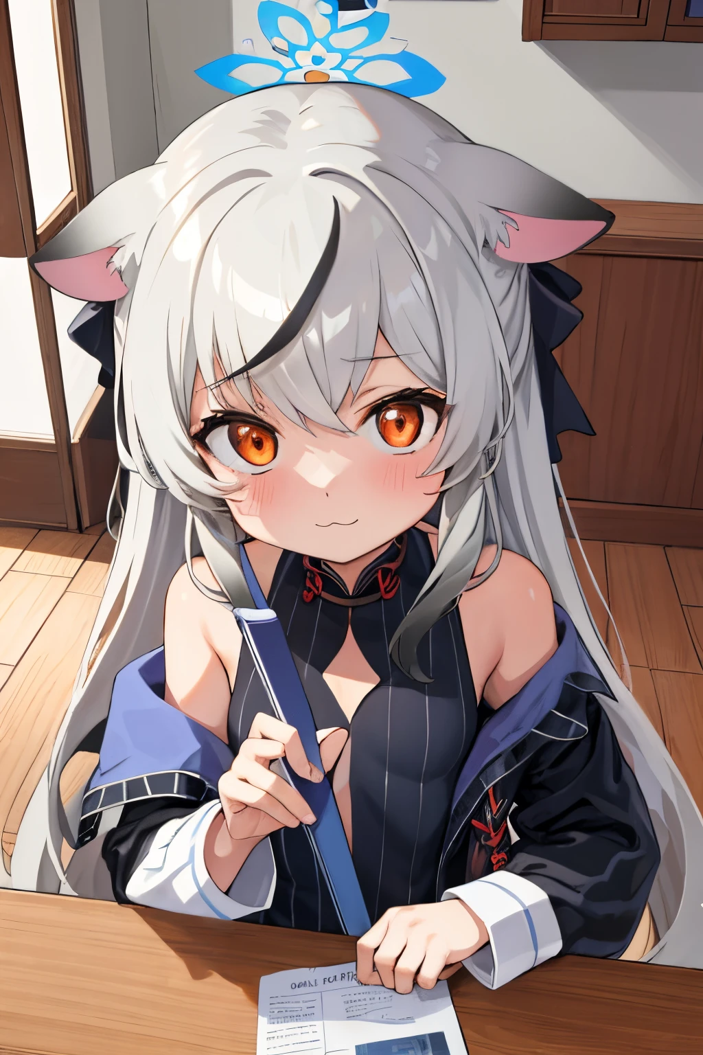 masterpiece, best quality, ultra-detailed, 1girl, kokona, indoors, orange eyes, :3,face, close-up