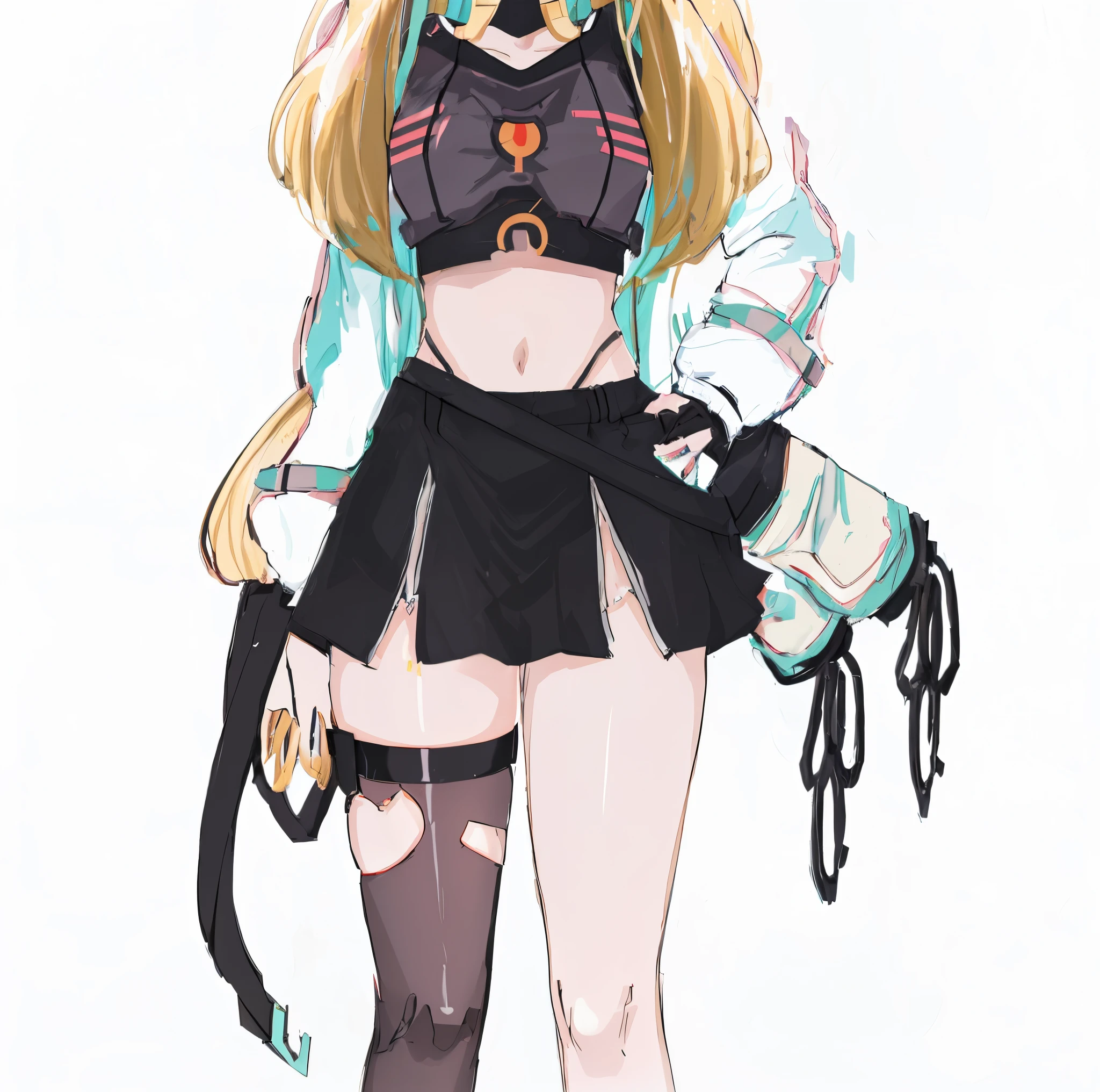 Blonde long hair black skirt stockings anime girl, Anime style characters, Anime full body illustration, style of anime, Anime inspiration, Full Body Committee, anime figure, cyberpunk anime girl, Holy Robot Necromancer Girl, clothing design, clear outfit design, modern anime style, anime figure; Full-body art, anime art style, Anime manga girl, Full body illustration，Sexy waistline，clean depiction，masterpiece of a master，detail-rich， Animated characters，Cinematic texture